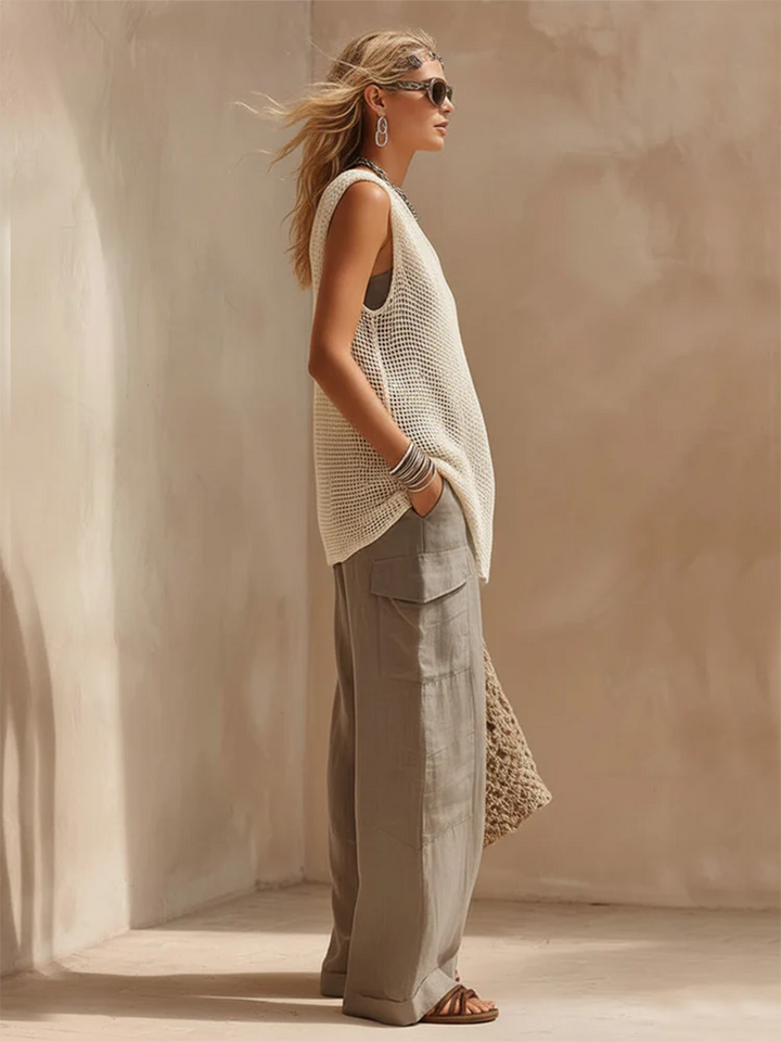 Women's Sleeveless Top with Off-Shoulder Neckline and Stretchy Knit Fabric