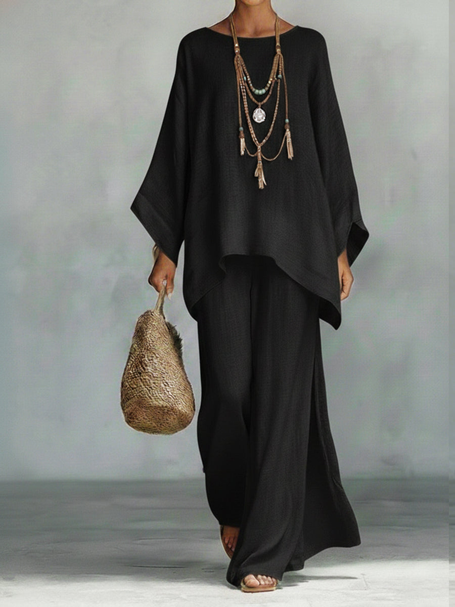 Palazzo Pants and Loose Blouse Two-Piece Set