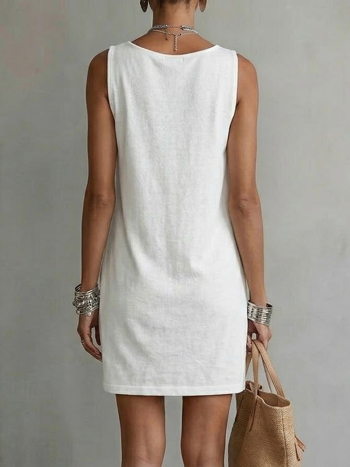 Shift Dress with Cowl Neckline and Hidden Side Pockets