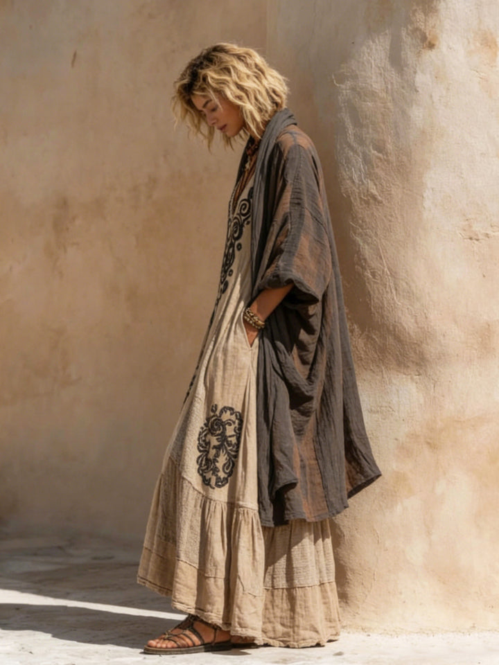 Women's Linen Cotton Two-Piece Set with Half-Sleeve Top and Elastic Waist Pants