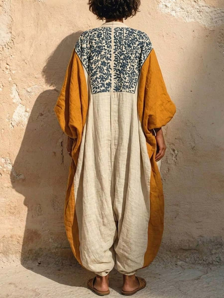 Women's Ankle-Length Jumpsuit with Cotton Linen Blend and Side Pockets