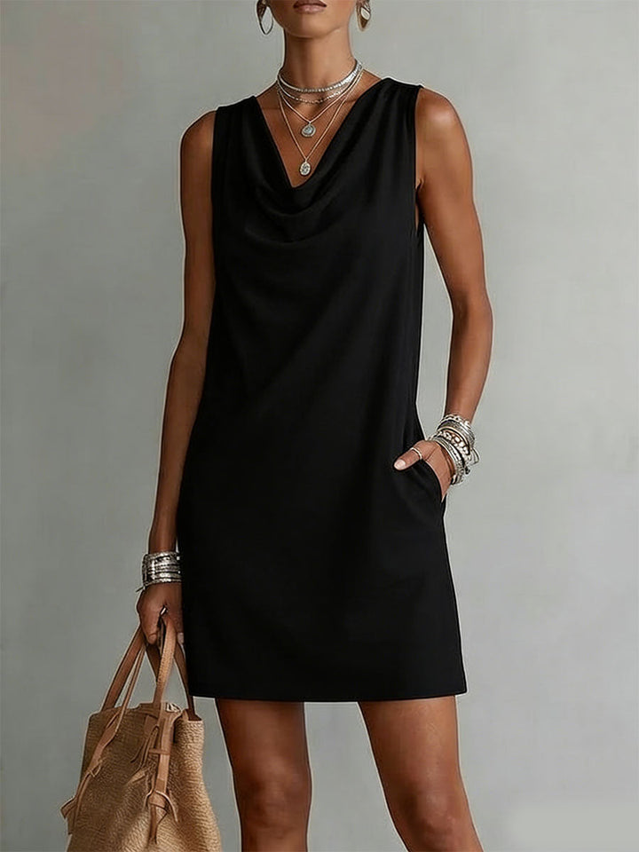 Shift Dress with Cowl Neckline and Hidden Side Pockets