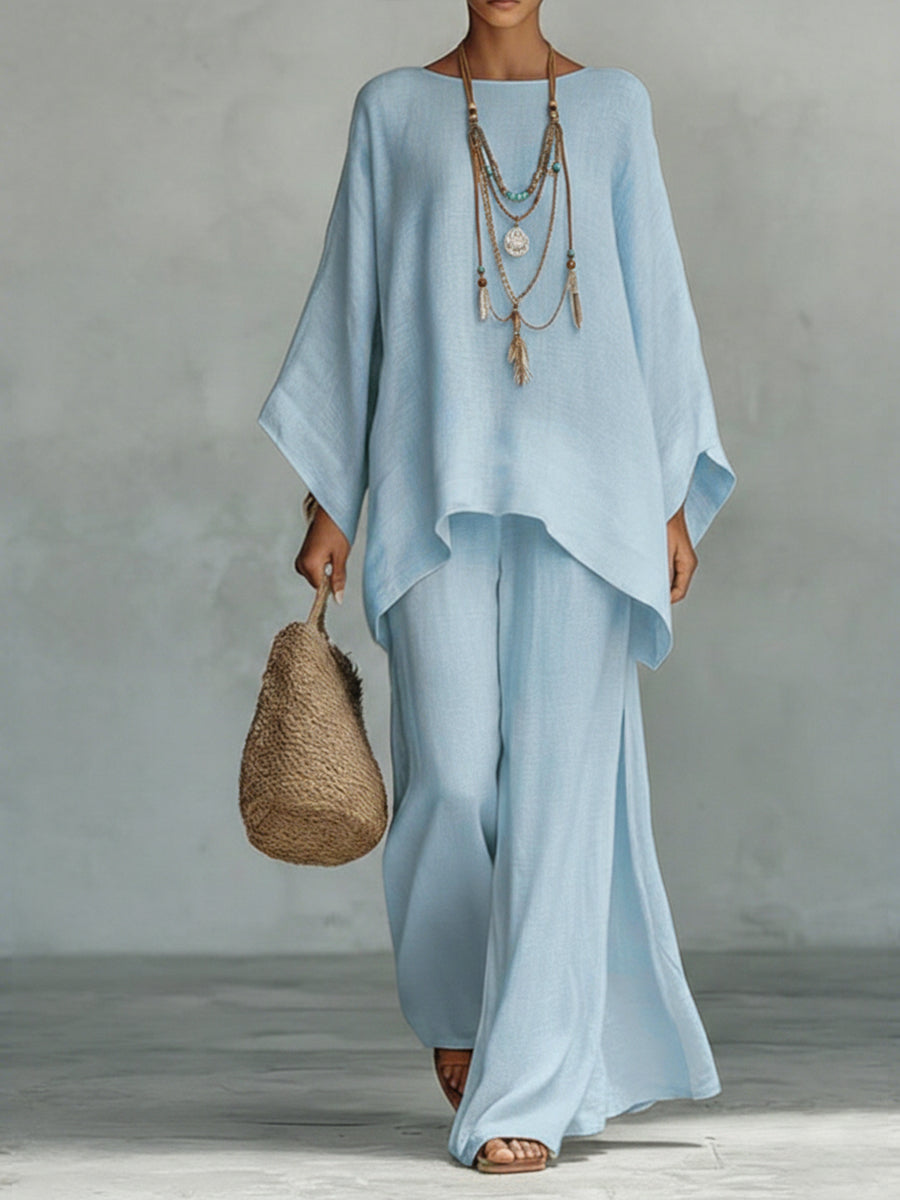 Palazzo Pants and Loose Blouse Two-Piece Set