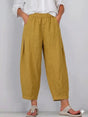 Wide-Leg Linen-Blend Trousers with Elastic Waistband and Front Pleating