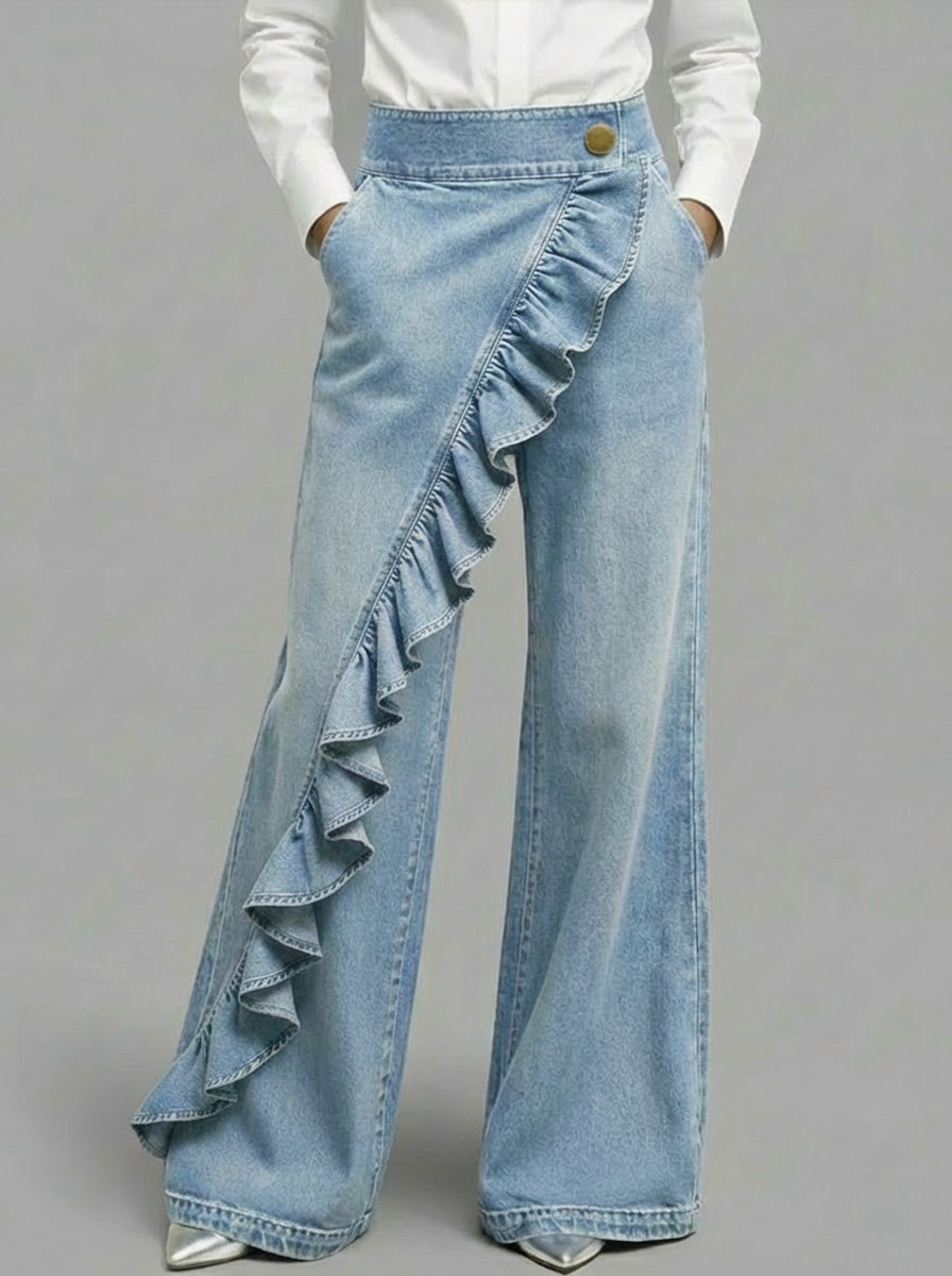 Fitted Cotton Jeans with Zipper Fly and Slight Stretch, No Pockets