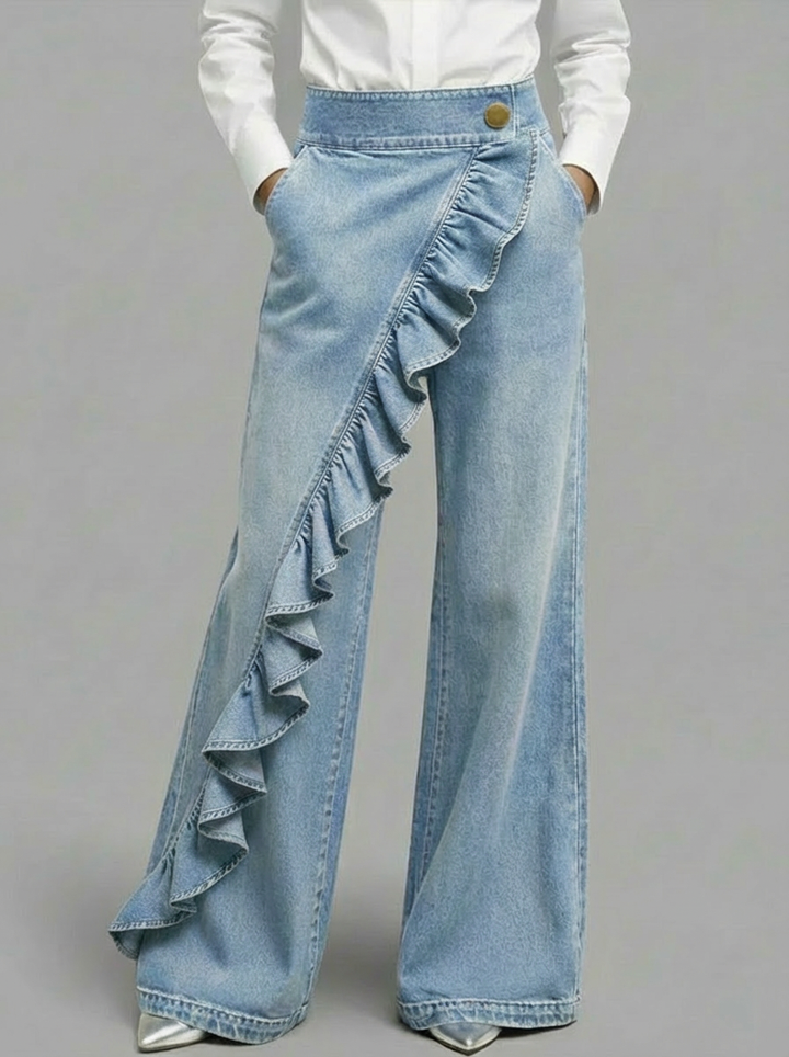 Fitted Cotton Jeans with Zipper Fly and Slight Stretch, No Pockets