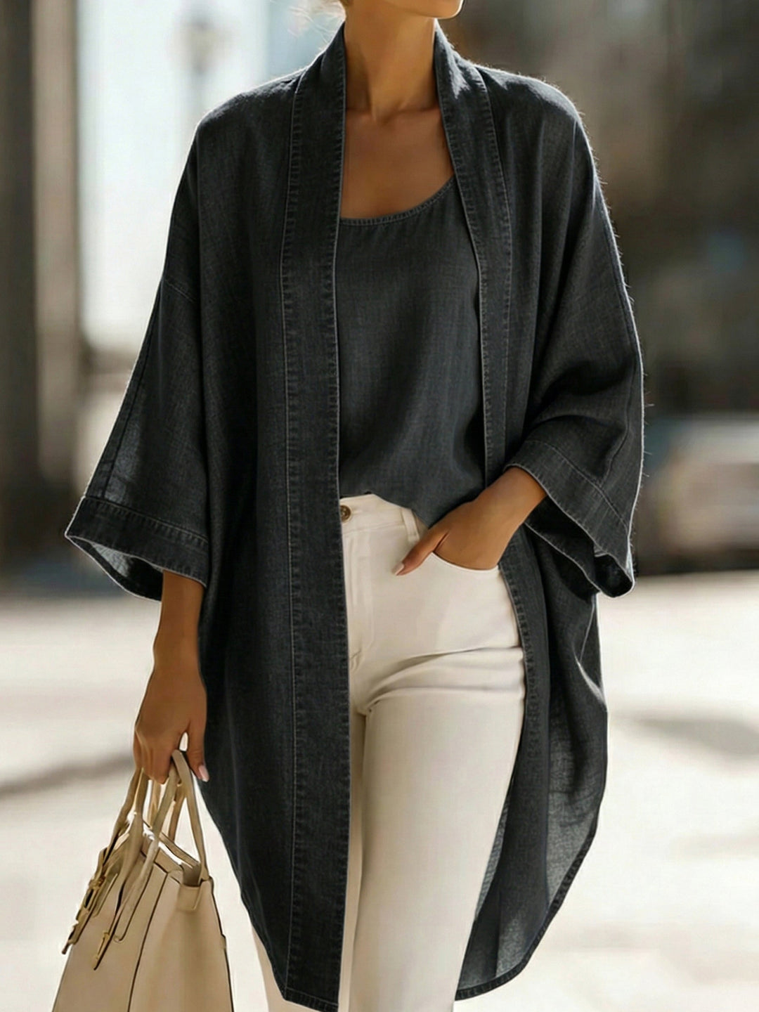 Cotton Denim Vest and Cardigan Set, Two-Piece Coordinated Ensemble