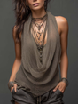Women's Sleeveless Knit Tank Top and Coordinating Bottom Set with Ribbed Fabric