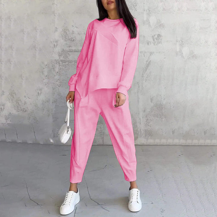 Women's Two-Piece Sweatshirt and Trousers Set with Asymmetrical Hem