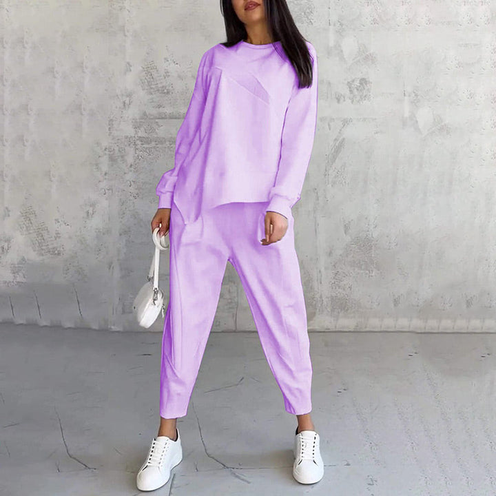 Women's Two-Piece Sweatshirt and Trousers Set with Asymmetrical Hem