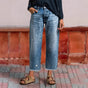 Cropped Straight-Leg Jeans with Mid-Rise Waist and Light Faded Wash
