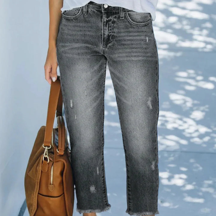 Cropped Straight-Leg Jeans with Mid-Rise Waist and Light Faded Wash