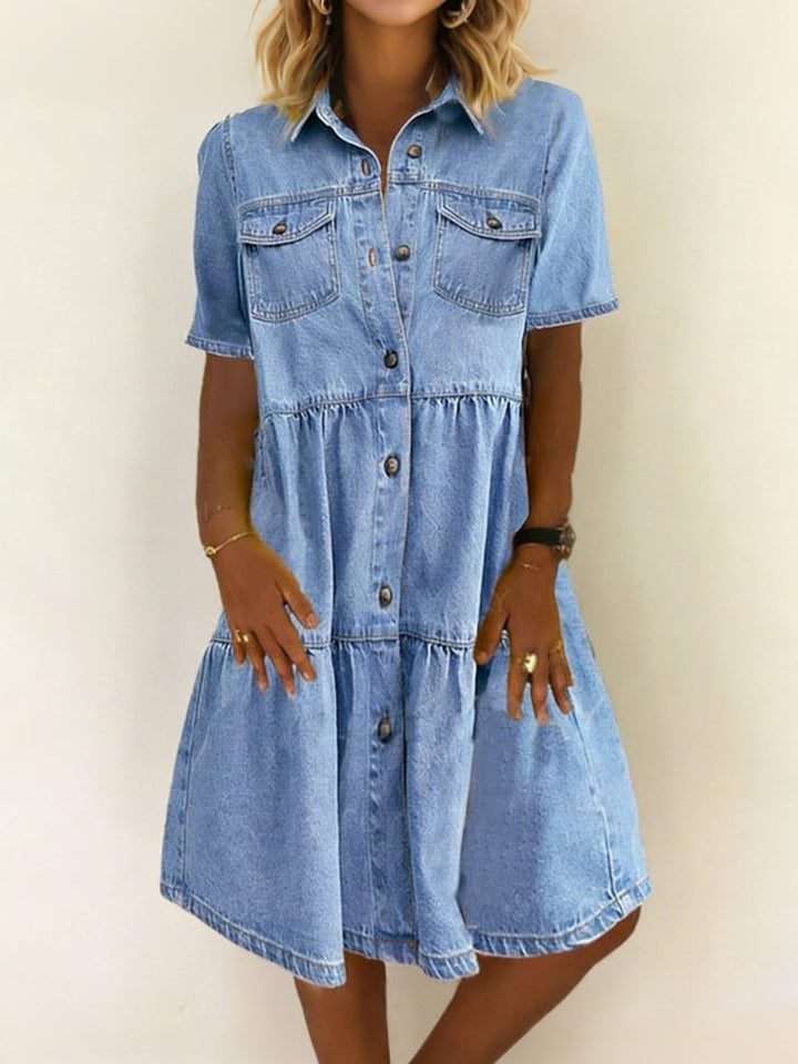 Relaxed Denim Midi Dress with Stretch Blend and Machine Washable Care