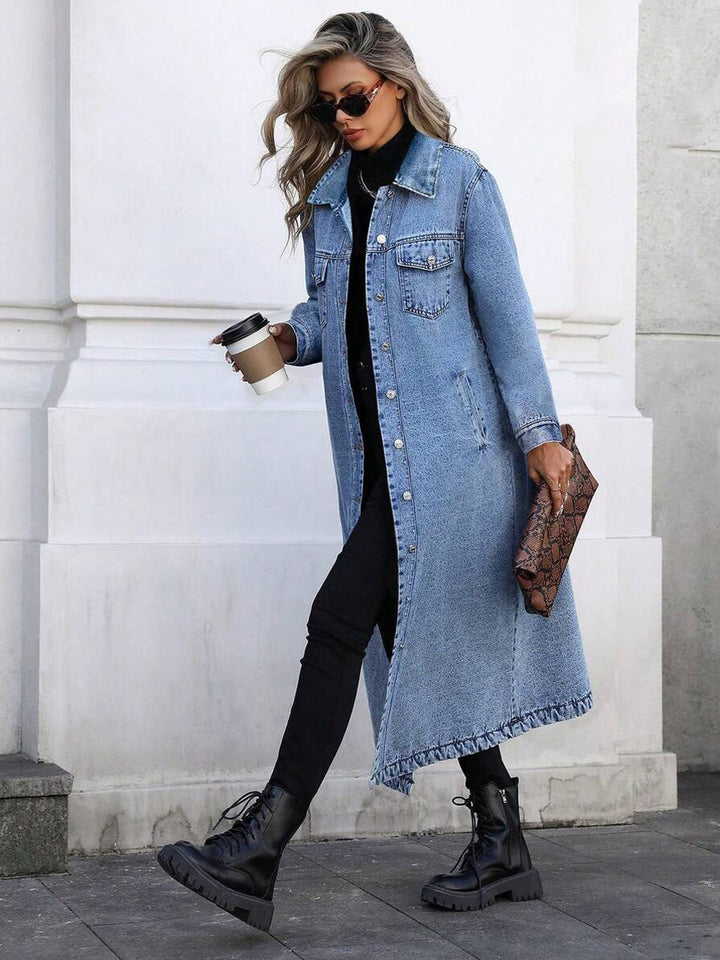 Printed Denim Jacket with Stretch Blend and Relaxed Fit for Layering