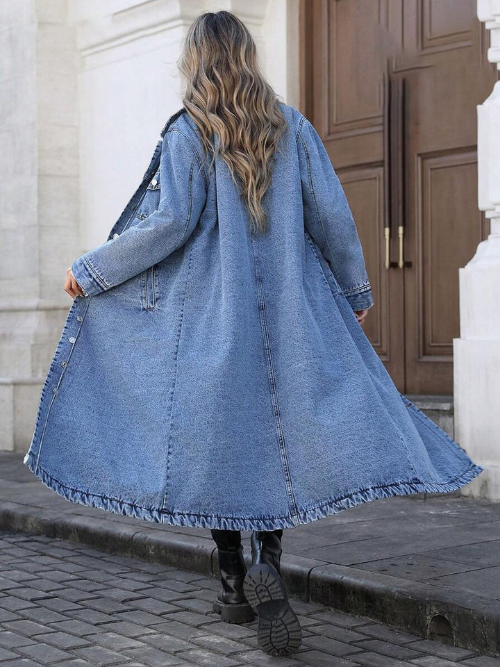 Printed Denim Jacket with Stretch Blend and Relaxed Fit for Layering