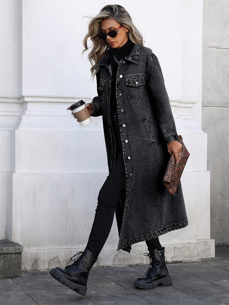 Printed Denim Jacket with Stretch Blend and Relaxed Fit for Layering