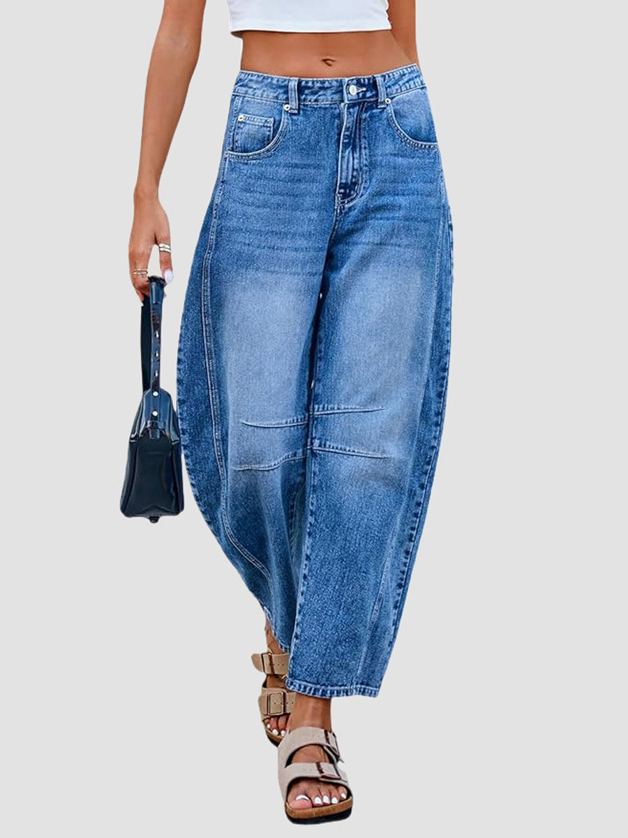 Flared Casual Jeans with Stretch Fabric and Mid-Rise Waistband, Printed Detail