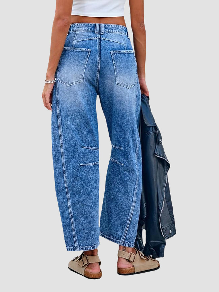 Flared Casual Jeans with Stretch Fabric and Mid-Rise Waistband, Printed Detail