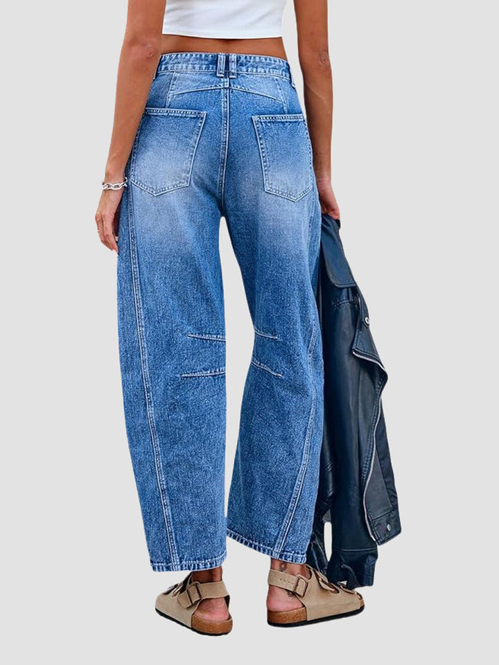 Flared Casual Jeans with Stretch Fabric and Mid-Rise Waistband, Printed Detail