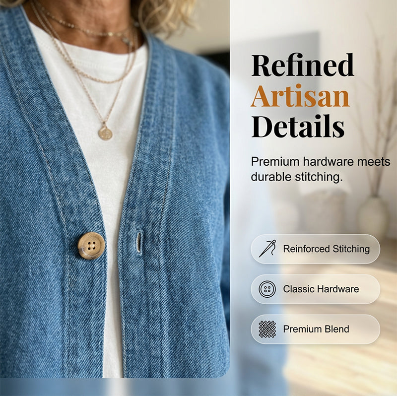 Women's Denim Jacket with V-Neck Design and Relaxed Fit, Button Placket