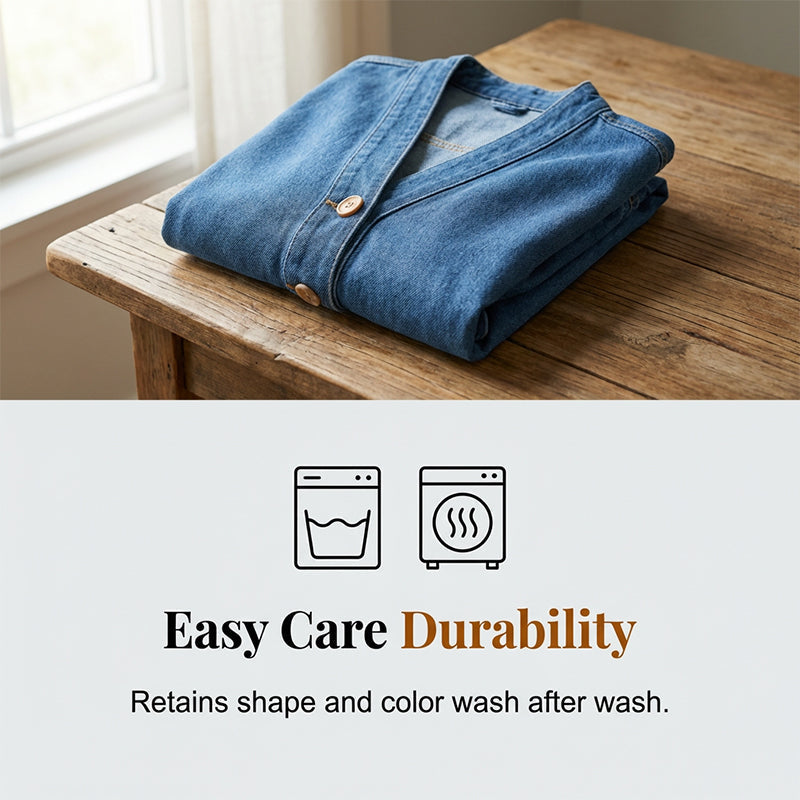 Women's Denim Jacket with V-Neck Design and Relaxed Fit, Button Placket