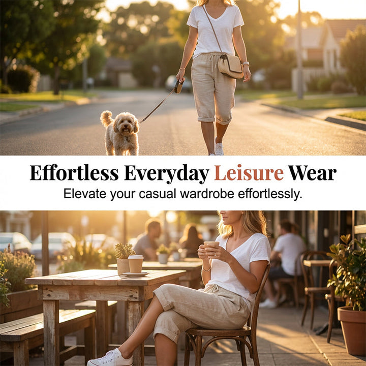 Women's Capri Pants with Cotton Linen Blend and Rolled Cuffs, Adjustable Drawstring