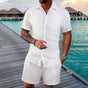 Men's Relaxed Fit Shirt and Shorts Set with Vertical Stripes