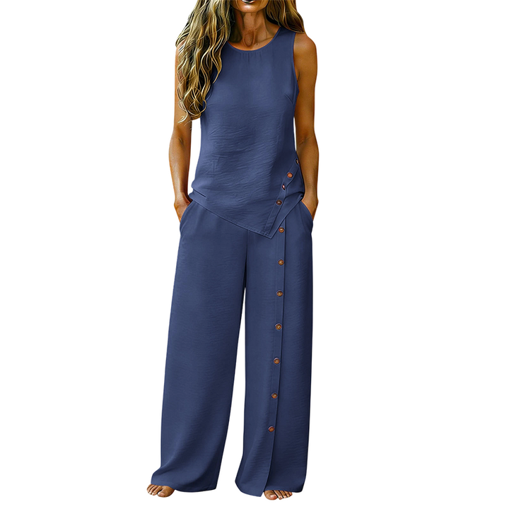 Women's Two-Piece Set with Sleeveless Top and Wide-Leg Pants, 8 Colors