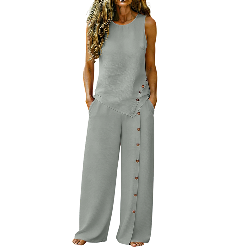 Women's Two-Piece Set with Sleeveless Top and Wide-Leg Pants, 8 Colors
