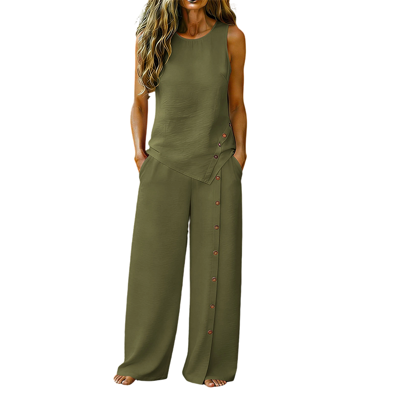 Women's Two-Piece Set with Sleeveless Top and Wide-Leg Pants, 8 Colors