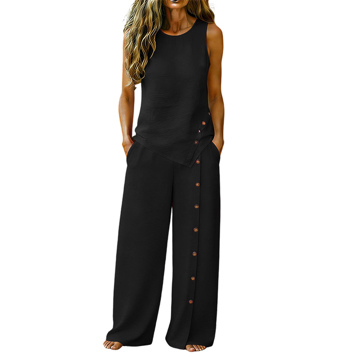 Women's Two-Piece Set with Sleeveless Top and Wide-Leg Pants, 8 Colors