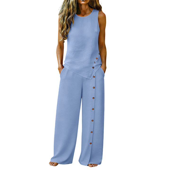 Women's Two-Piece Set with Sleeveless Top and Wide-Leg Pants, 8 Colors