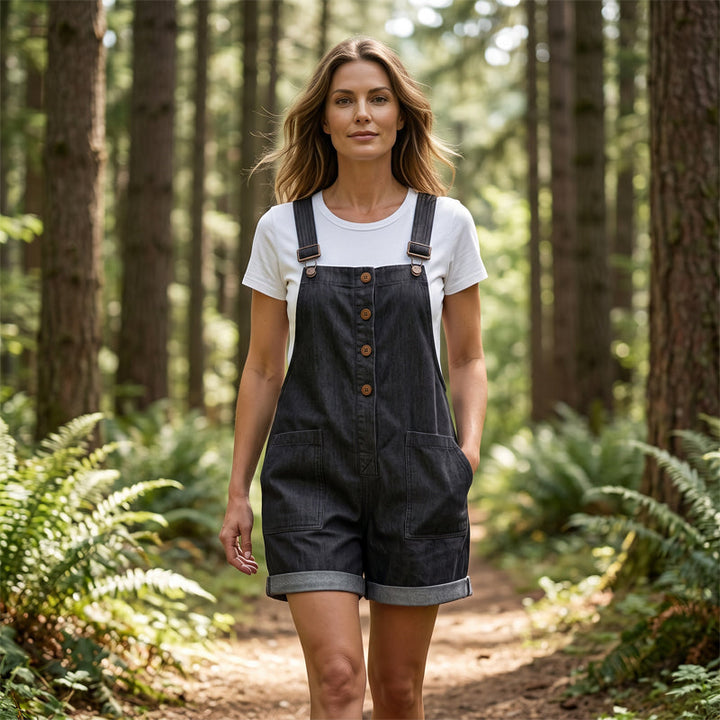Straight-Leg Overalls with Adjustable Buckle Straps and Button Front, Large Pockets