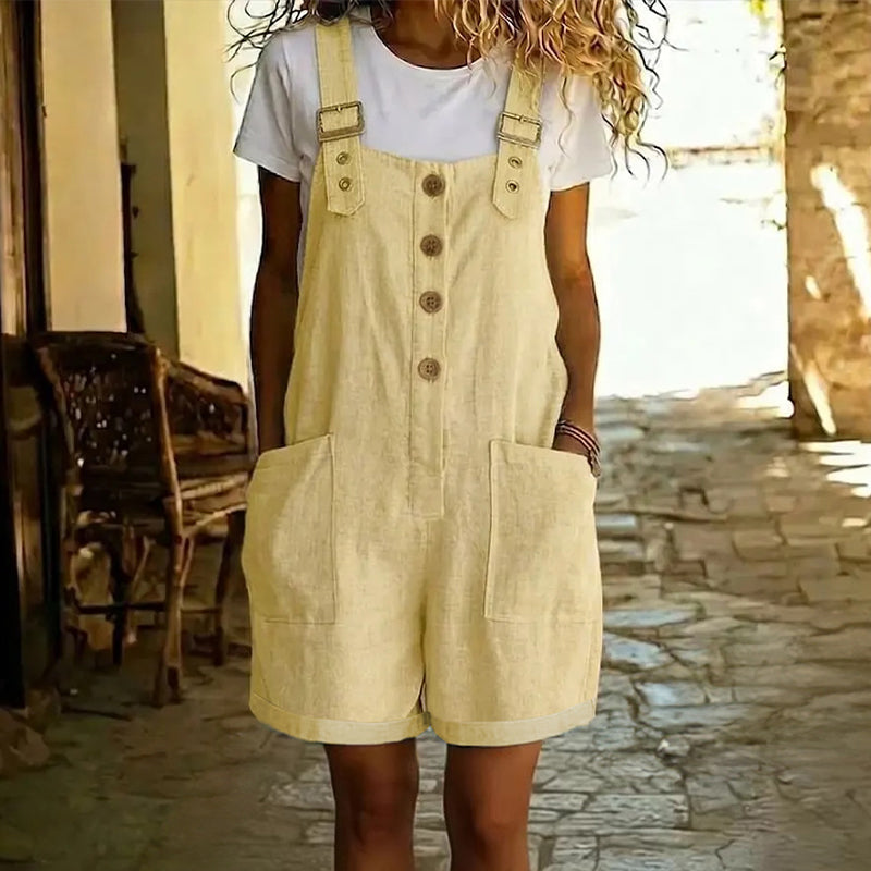 Straight-Leg Overalls with Adjustable Buckle Straps and Button Front, Large Pockets