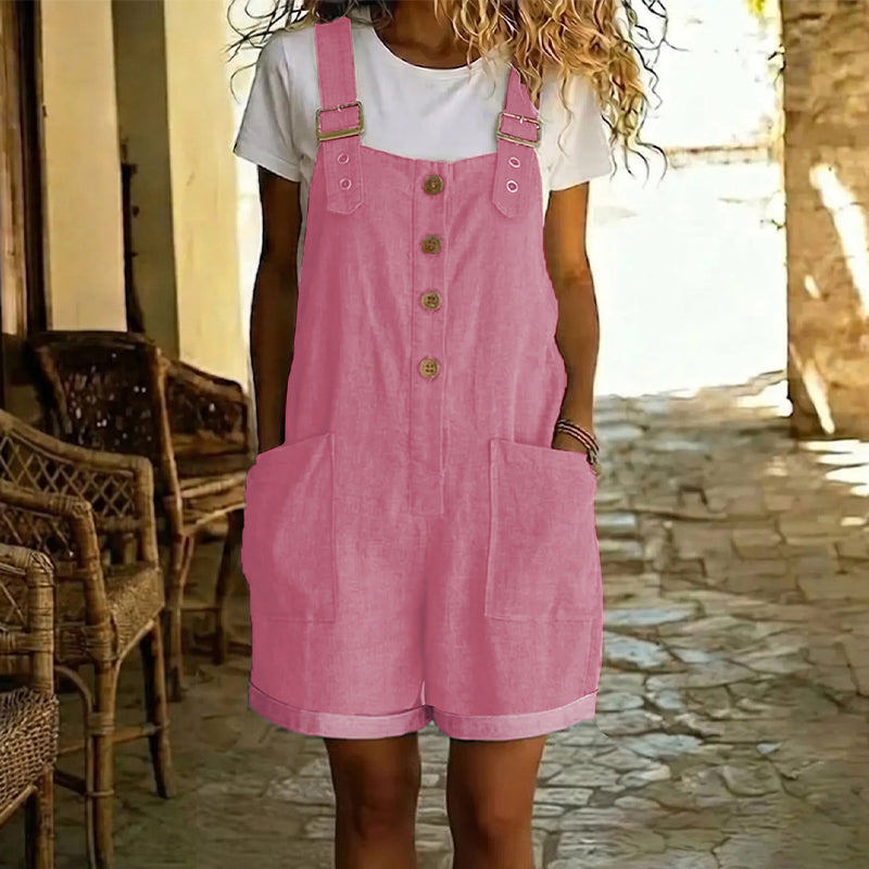 Straight-Leg Overalls with Adjustable Buckle Straps and Button Front, Large Pockets