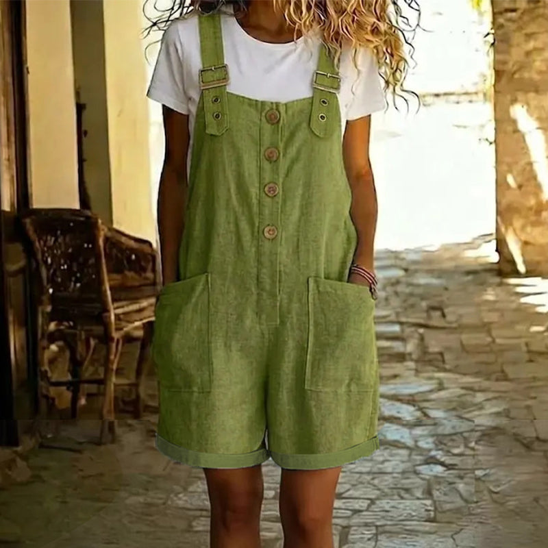 Straight-Leg Overalls with Adjustable Buckle Straps and Button Front, Large Pockets