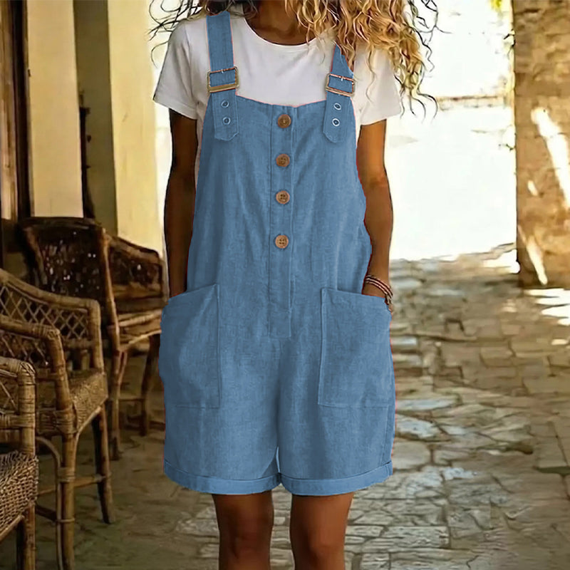 Straight-Leg Overalls with Adjustable Buckle Straps and Button Front, Large Pockets