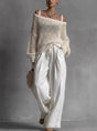 Off-Shoulder Top with Wide-Leg Trousers, Textured Fabric Two-Piece Set