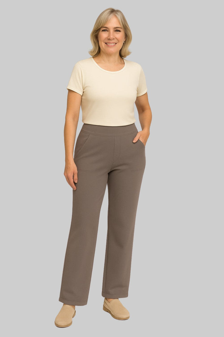 Stretch Pull-On Pants with Wide Waistband and Deep Pockets, Breathable Fabric